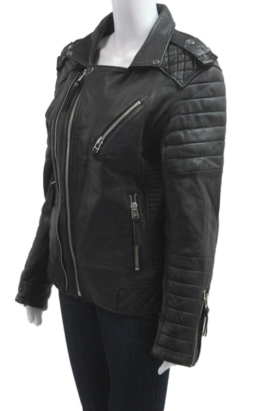 Boda Skins Womens Black Quilted Biker Motorcycle Napa Leather Jacket Size M
