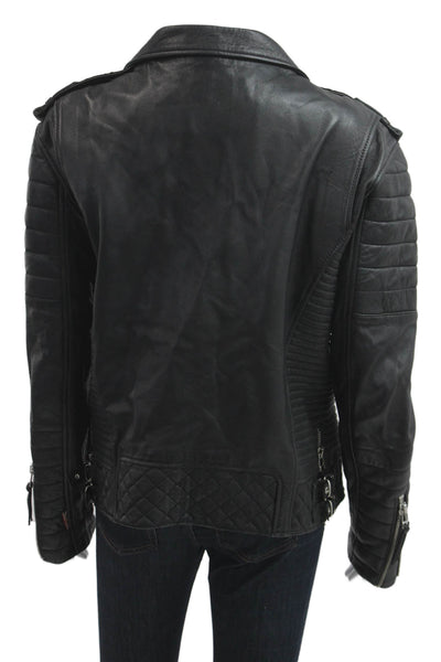Boda Skins Womens Black Quilted Biker Motorcycle Napa Leather Jacket Size M