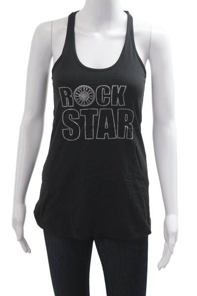 Lululemon Women Black Graphic Basic Tank Nylon Round Neck Sleeveless Size S