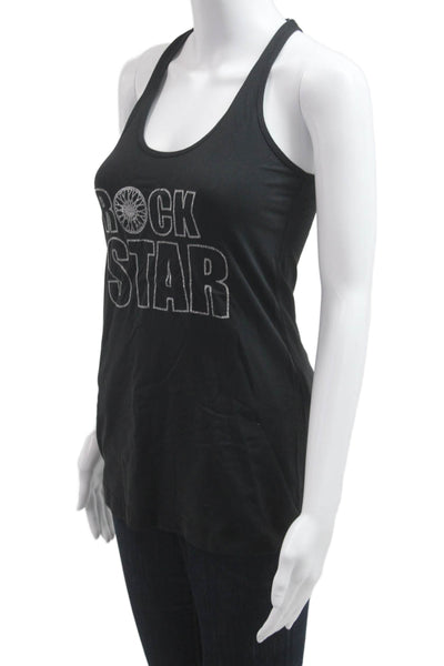 Lululemon Women Black Graphic Basic Tank Nylon Round Neck Sleeveless Size S