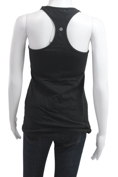 Lululemon Women Black Graphic Basic Tank Nylon Round Neck Sleeveless Size S
