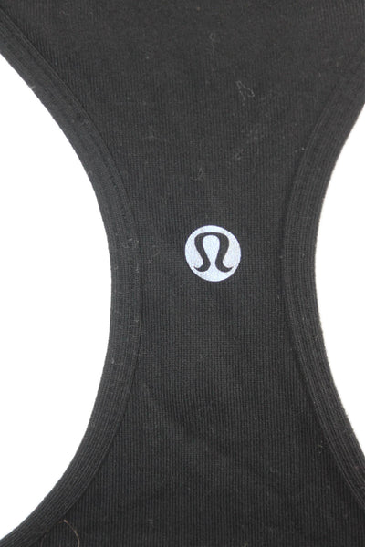 Lululemon Women Black Graphic Basic Tank Nylon Round Neck Sleeveless Size S