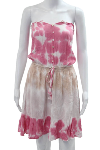 Darah Dahl Women Pink Sleeveless Sundress Rayon Button Short Beach Size L