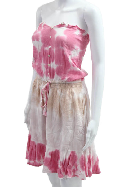 Darah Dahl Women Pink Sleeveless Sundress Rayon Button Short Beach Size L