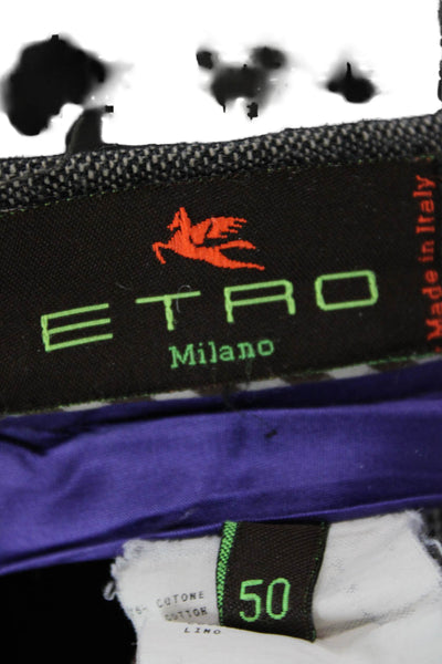 Etro Mens Striped Brown Cotton Linen Dress Pants Button Classic Size 50