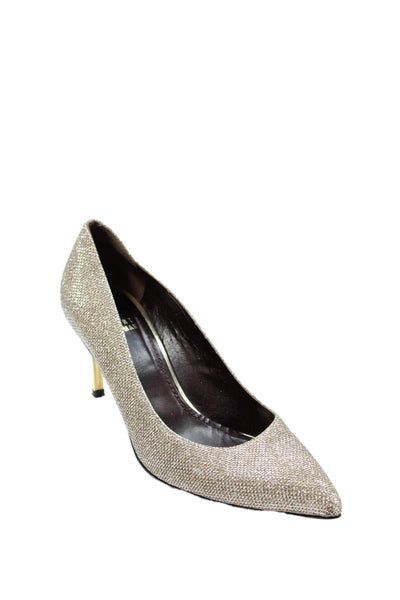 Stuart Weitzman Womens Leather Pumps Heels Shoes Glittery Gold Shoes Size 8.5