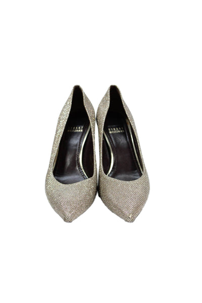 Stuart Weitzman Womens Leather Pumps Heels Shoes Glittery Gold Shoes Size 8.5
