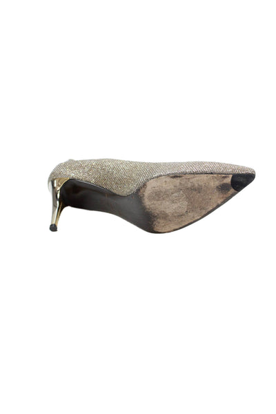 Stuart Weitzman Womens Leather Pumps Heels Shoes Glittery Gold Shoes Size 8.5