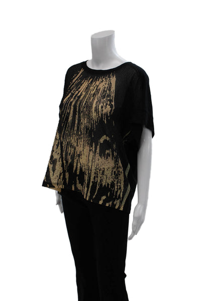 Cotelac Women T-Shirt Black Graphic Print Short Sleeve Wool Size 3