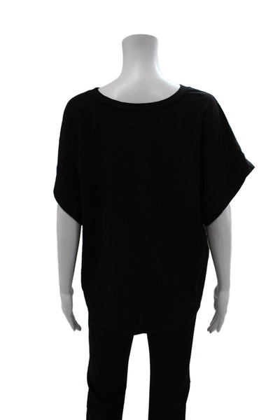 Cotelac Women T-Shirt Black Graphic Print Short Sleeve Wool Size 3