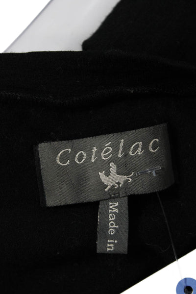 Cotelac Women T-Shirt Black Graphic Print Short Sleeve Wool Size 3