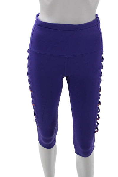 Lululemon Women Purple Capri Leggings Lace Up Nylon Lycra Size 6