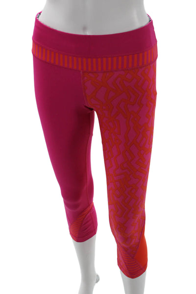 Lululemon Womens Pink Geometric Capri Leggings Nylon Lycra Zip Size 6