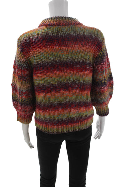 One Grey Day Unisex Orange Striped Merino Wool Pullover Crew 3/4 Sleeve Size XS