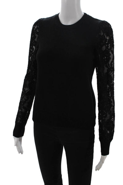 Rebecca Taylor Women Pullover Sweater Black Crew Neck Long Sleeve Size XS