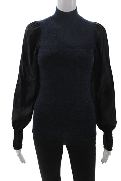 Rebecca Taylor Womens Designer Wool Mock Neck Long Sleeve Blouse Black Size XS