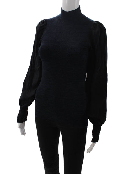 Rebecca Taylor Womens Designer Wool Mock Neck Long Sleeve Blouse Black Size XS