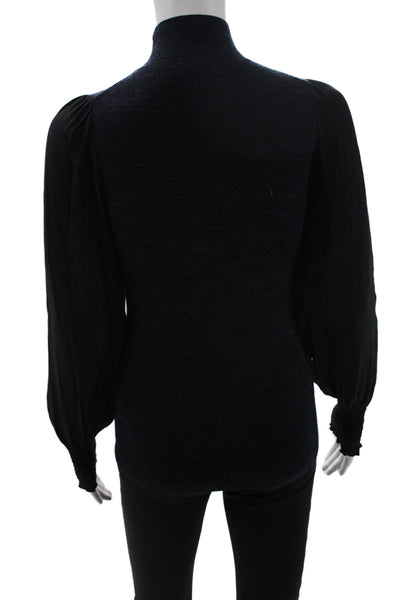 Rebecca Taylor Womens Designer Wool Mock Neck Long Sleeve Blouse Black Size XS