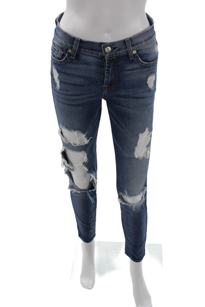 7 For All Mankind Women Ankle Skinny Jeans Dark Blue Size 25