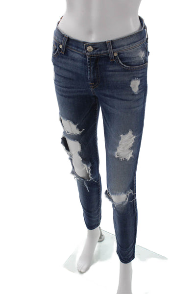 7 For All Mankind Women Ankle Skinny Jeans Dark Blue Size 25