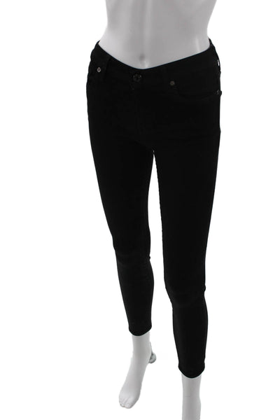 7 For All Mankind Women Ankle Skinny Jeans Black Mid-Rise Size 27