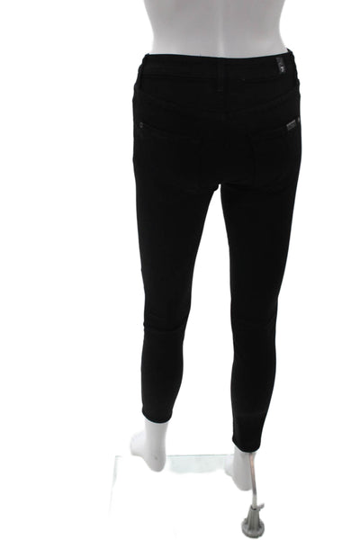 7 For All Mankind Women Ankle Skinny Jeans Black Mid-Rise Size 27