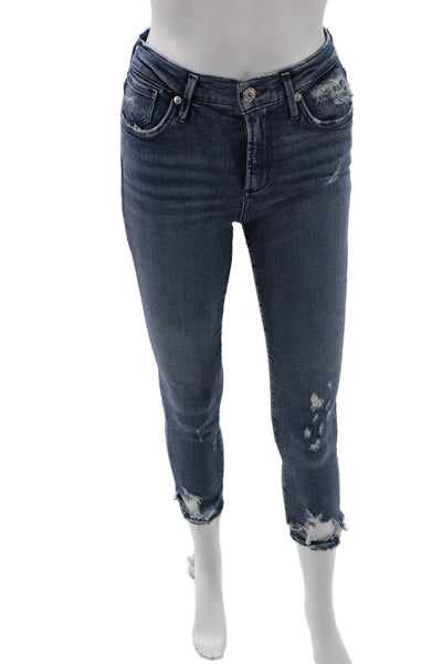 Agolde Womens Skinny Cropped Ankle Jeans Dark Blue Mid Rise Button Size 26