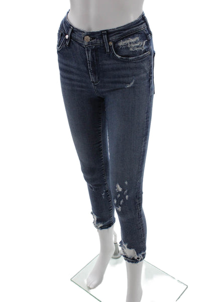 Agolde Womens Skinny Cropped Ankle Jeans Dark Blue Mid Rise Button Size 26