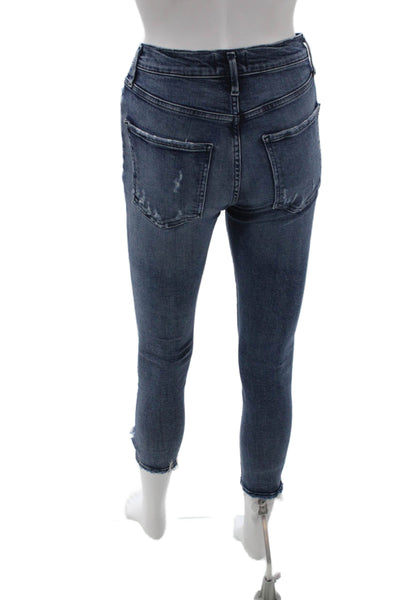 Agolde Womens Skinny Cropped Ankle Jeans Dark Blue Mid Rise Button Size 26