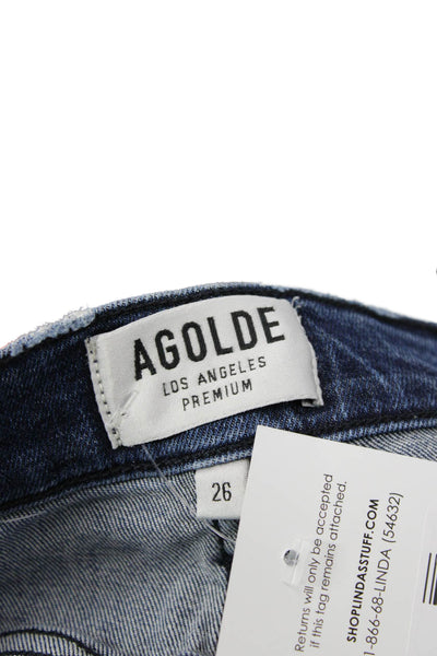 Agolde Womens Skinny Cropped Ankle Jeans Dark Blue Mid Rise Button Size 26