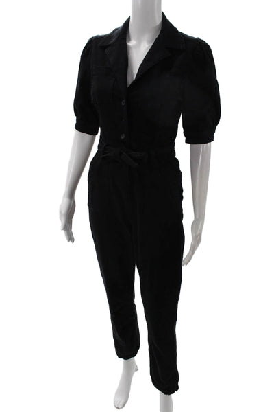Paige Women Jumpsuit Black Short Sleeve Collar 26in Inseam Size 2
