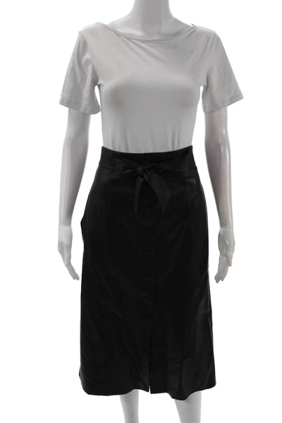 ASTR Women A-Line Midi Skirt Black Solid 55% Polyurethane 45% Viscose Size S