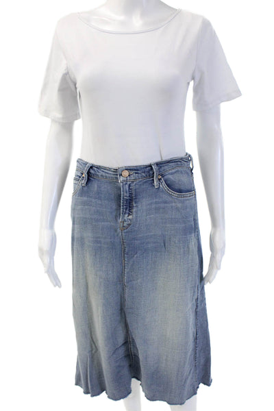 Mother Women A-Line Skirt Long Blue Cotton Blend Solid Size 25