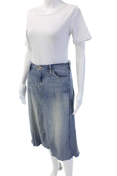 Mother Women A-Line Skirt Long Blue Cotton Blend Solid Size 25
