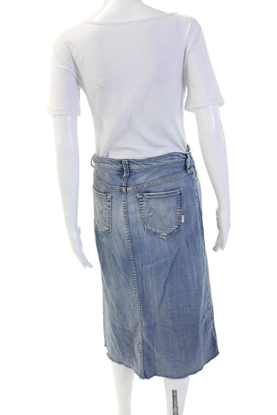 Mother Women A-Line Skirt Long Blue Cotton Blend Solid Size 25