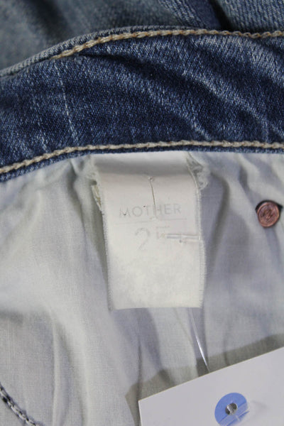Mother Women A-Line Skirt Long Blue Cotton Blend Solid Size 25