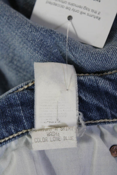 Mother Women A-Line Skirt Long Blue Cotton Blend Solid Size 25