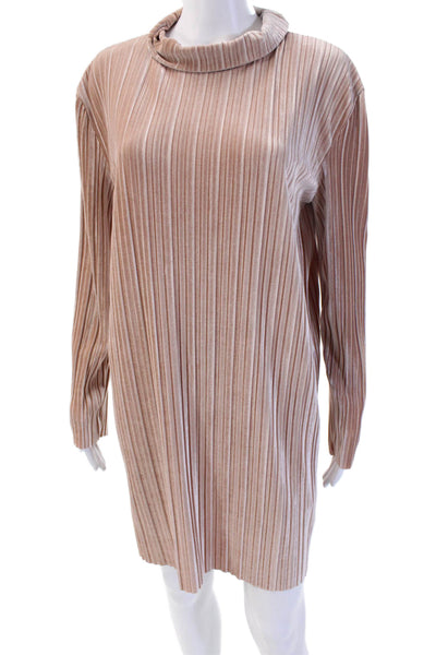 MPC Women Sweater Dress Beige Striped Mock Neck Long Sleeve Polyester Size M