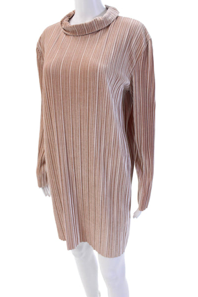 MPC Women Sweater Dress Beige Striped Mock Neck Long Sleeve Polyester Size M