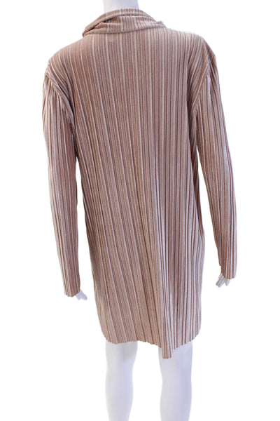 MPC Women Sweater Dress Beige Striped Mock Neck Long Sleeve Polyester Size M