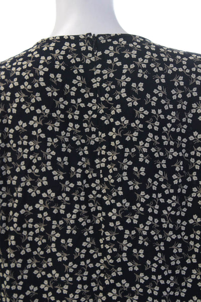Ganni Women Shift Dress Black Long Sleeve Floral Viscose Knee Length Size 36