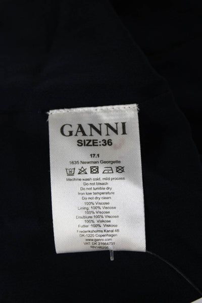 Ganni Women Shift Dress Black Long Sleeve Floral Viscose Knee Length Size 36