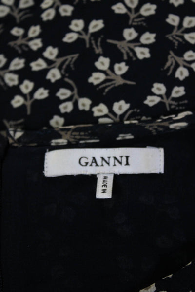Ganni Women Shift Dress Black Long Sleeve Floral Viscose Knee Length Size 36