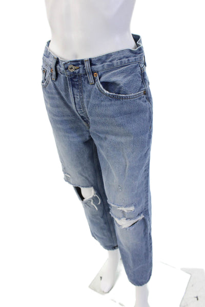 Re/Done Unisex Cropped Straight Jeans Blue 100% Cotton Button Size 26