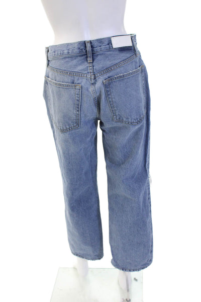Re/Done Unisex Cropped Straight Jeans Blue 100% Cotton Button Size 26