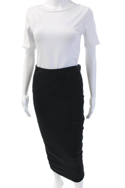 Zara Womens Straight Pencil Midi Skirt Black Cotton Blend Size S