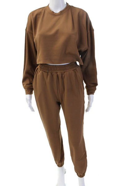 We Wore What Women Pullover Sweatshirt Brown Crew Neck Long Sleeve Size XS
