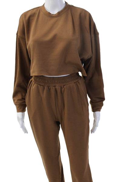 We Wore What Women Pullover Sweatshirt Brown Crew Neck Long Sleeve Size XS