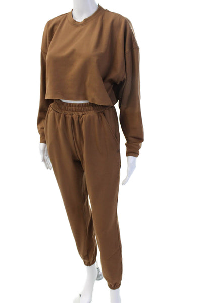 We Wore What Women Pullover Sweatshirt Brown Crew Neck Long Sleeve Size XS