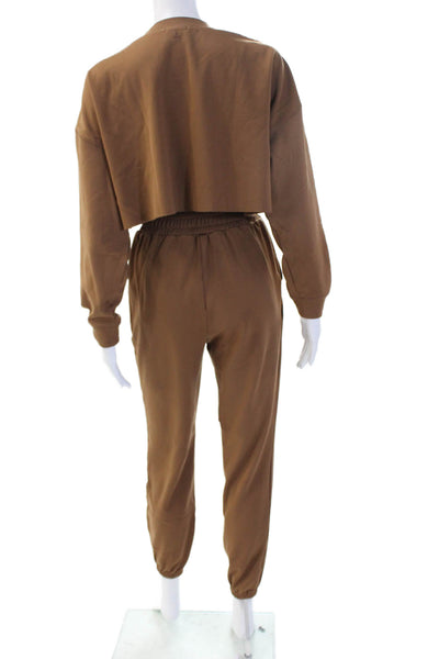 We Wore What Women Pullover Sweatshirt Brown Crew Neck Long Sleeve Size XS